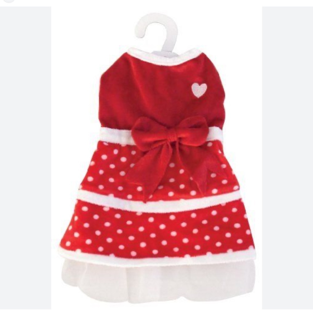 Holiday Dog polka dot dress with heart Size Medium